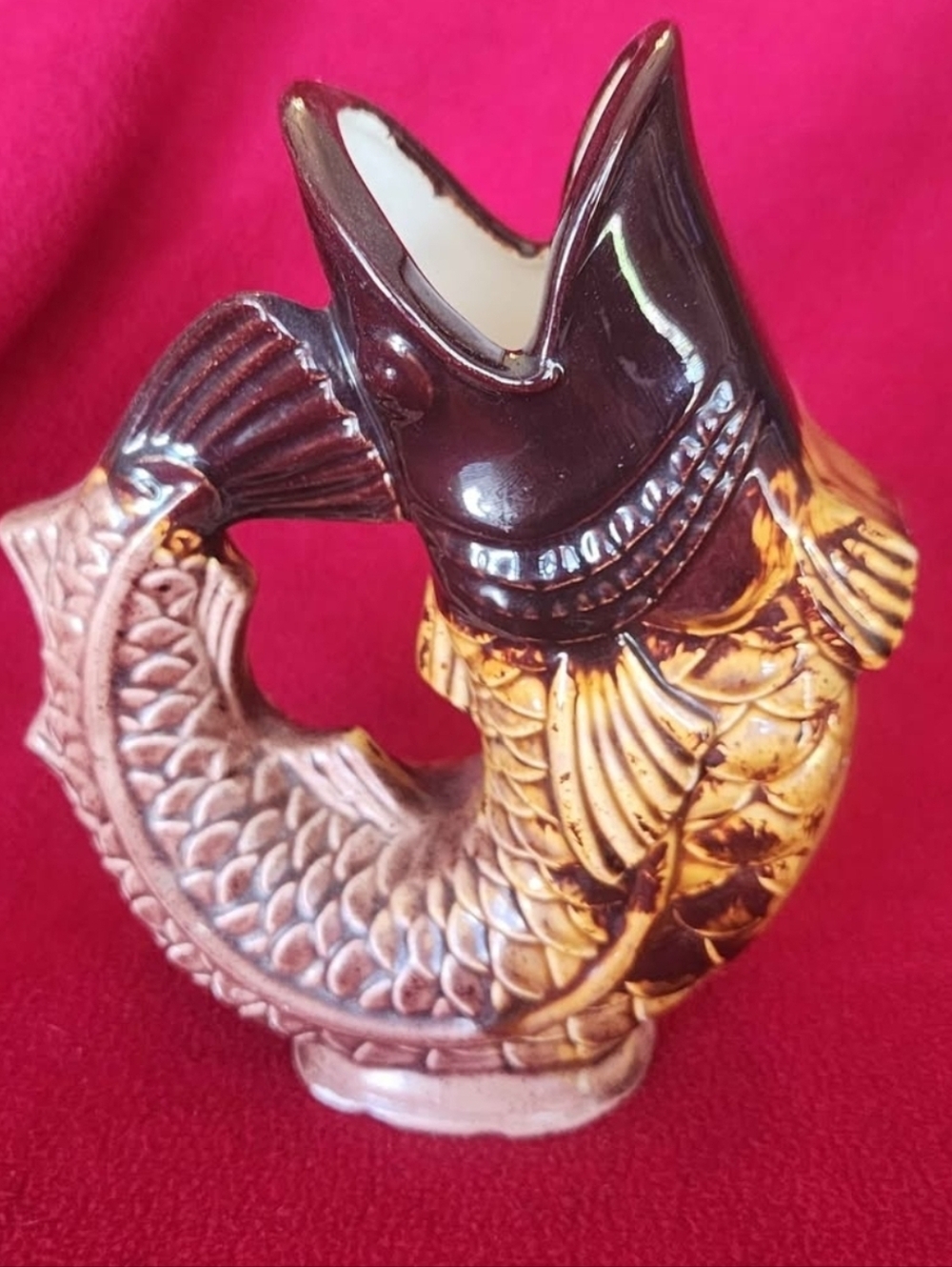 vintage Gurgle Jug (also known as a Gluggle Jug), a novelty fish-shaped pitcher